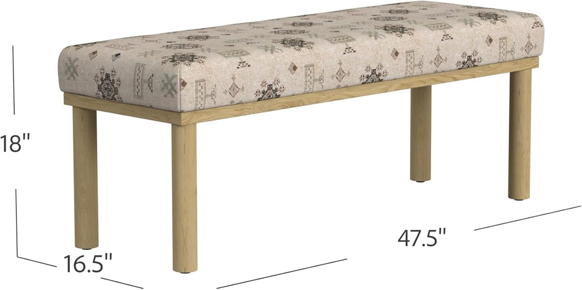 HomePop Oslo Decorative Bench -Cream Contemporary Global Pattern
