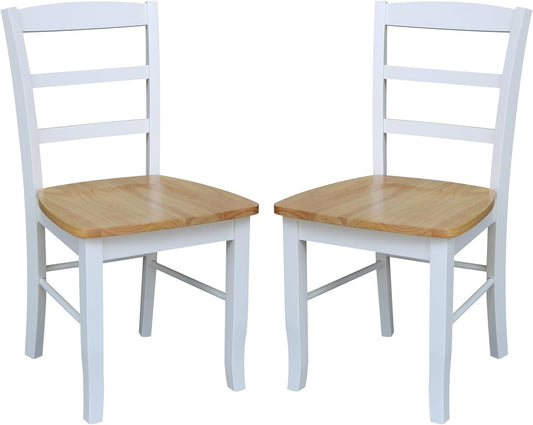Madrid Ladderback, Set of 2 Dining Chairs , Solid Wood Kitchen/Dining Chairs, Parawood Construction, 18.1"W x 19.3"D x 35.2"H, 225 lb Weight Capacity, Elegant, Durable, White/Natural