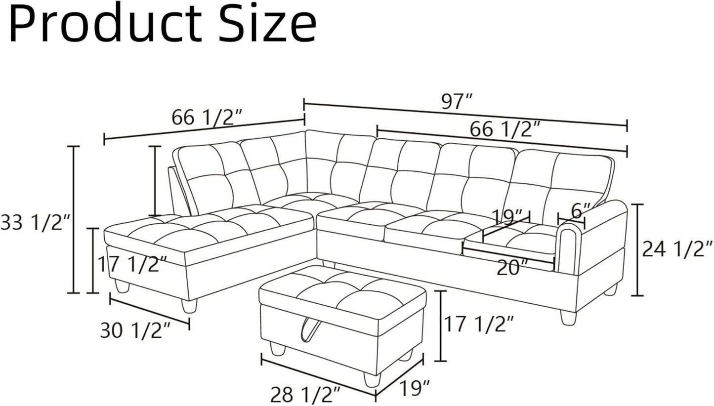 Convertible Leather Sectional Couch, Modern L Shaped Couch with Storage, Large Modular 5-Seat Sectional Sofa with Ottomans for Living Room and Office, Brown