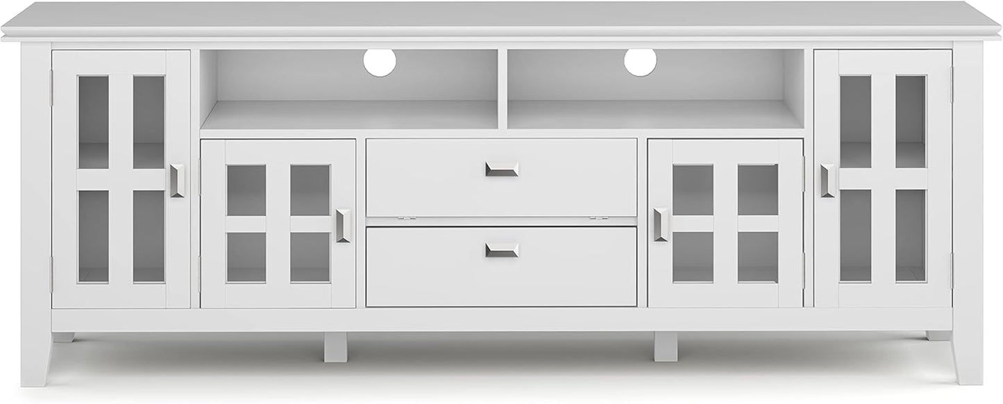 SIMPLIHOME Artisan SOLID WOOD 72 Inch Wide Contemporary TV Media Stand in White for TVs up to 80 Inches, For the Living Room and Entertainment Center