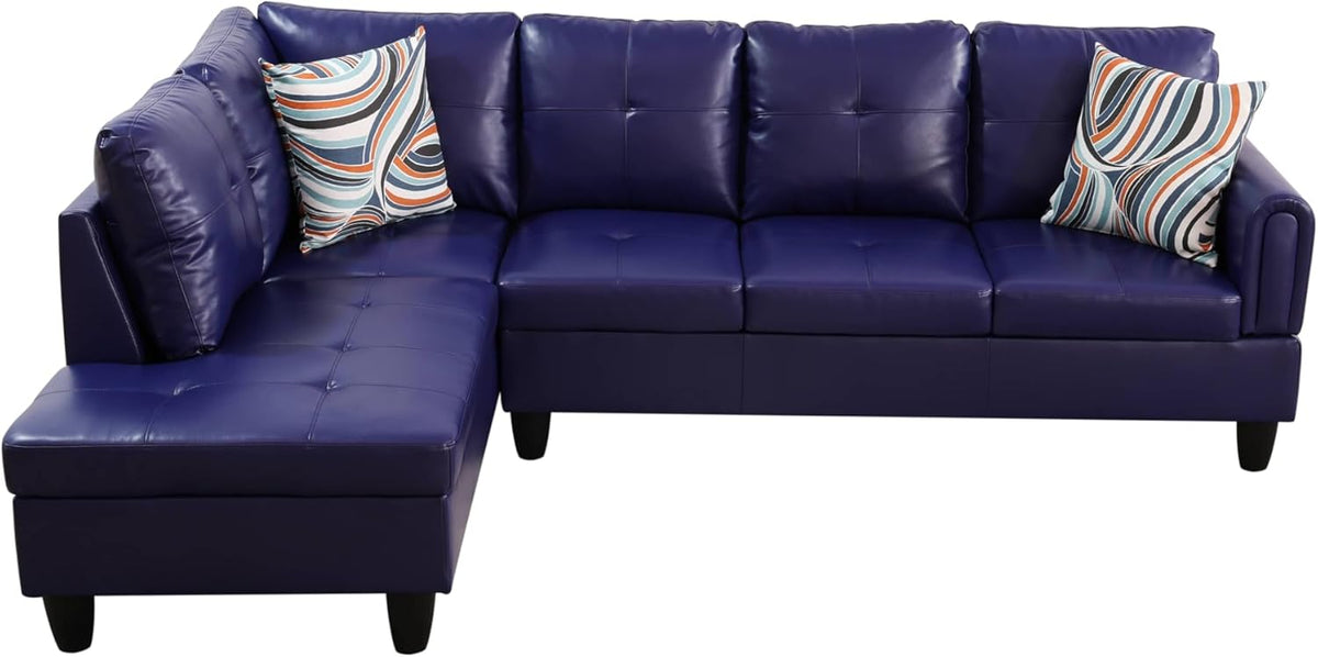 NicBex Sectional Couch 3 Pieces Sofa Set with Right Chaise Faux Leather L Shaped Cloud Couch for Living Room Furniture Sets with Storage Ottoman, Modular Sofa for Living Room & Apartment, Indigo