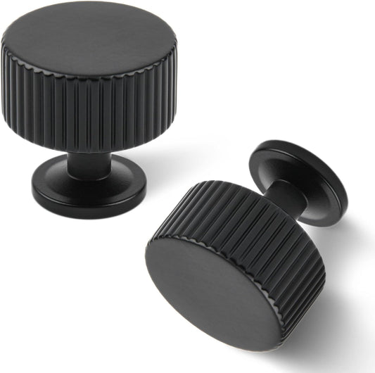 Matt Black Kitchen Cabinet Knob, 2 Pack Solid Brass Dresser Drawer Pulls, 1-1/10 Black Cabinet Knob for Cabinet Cupboard Wardrobe, Bifold Door Hardware Handles