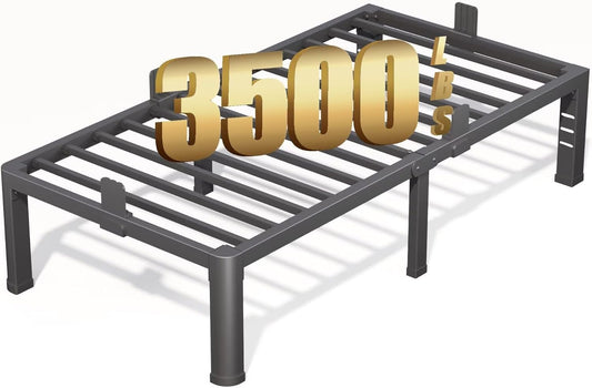 FUIOBYVV 16 Inch Twin XL Bed Frame with Rounded Corner and Headboard Hole Mattress Retainers 3500 LBS Metal Heavy Duty Steel Slats Support No Box Spring Needed Platform Noise Free Easy Assembly