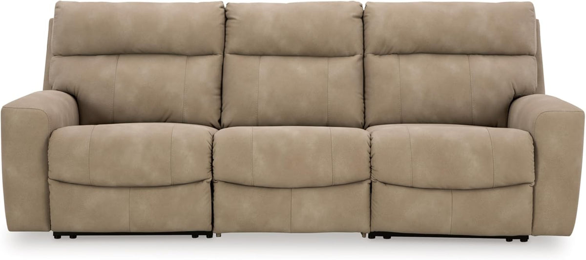 Signature Design by Ashley Next-Gen DuraPella Contemporary Faux Leather Modular Wall Hugger 3-Piece Power Reclining Sectional Sofa with Adjustable Headrest and USB Ports, Light Brown