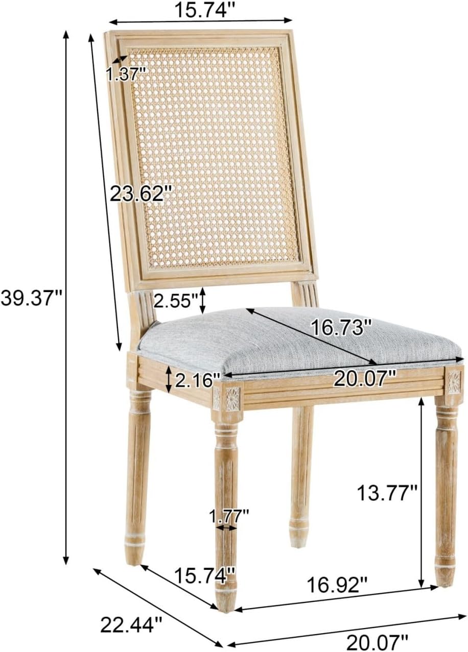 Merax Upholstered Solid Wood Dining Chairs Set of 4, French Country Style Accent Side Seating Furniture for Kitchen, Living Room, Wicker Back, Grayish Green