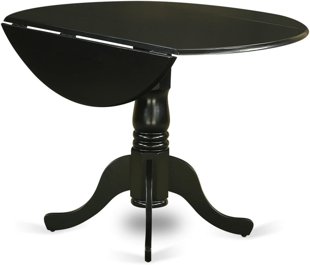 East West Furniture DLCL5-BLK-W 5 Piece Dining Table Set for 4 Includes a Round Kitchen Table with Dropleaf and 4 Dining Room Chairs, 42x42 Inch, Black