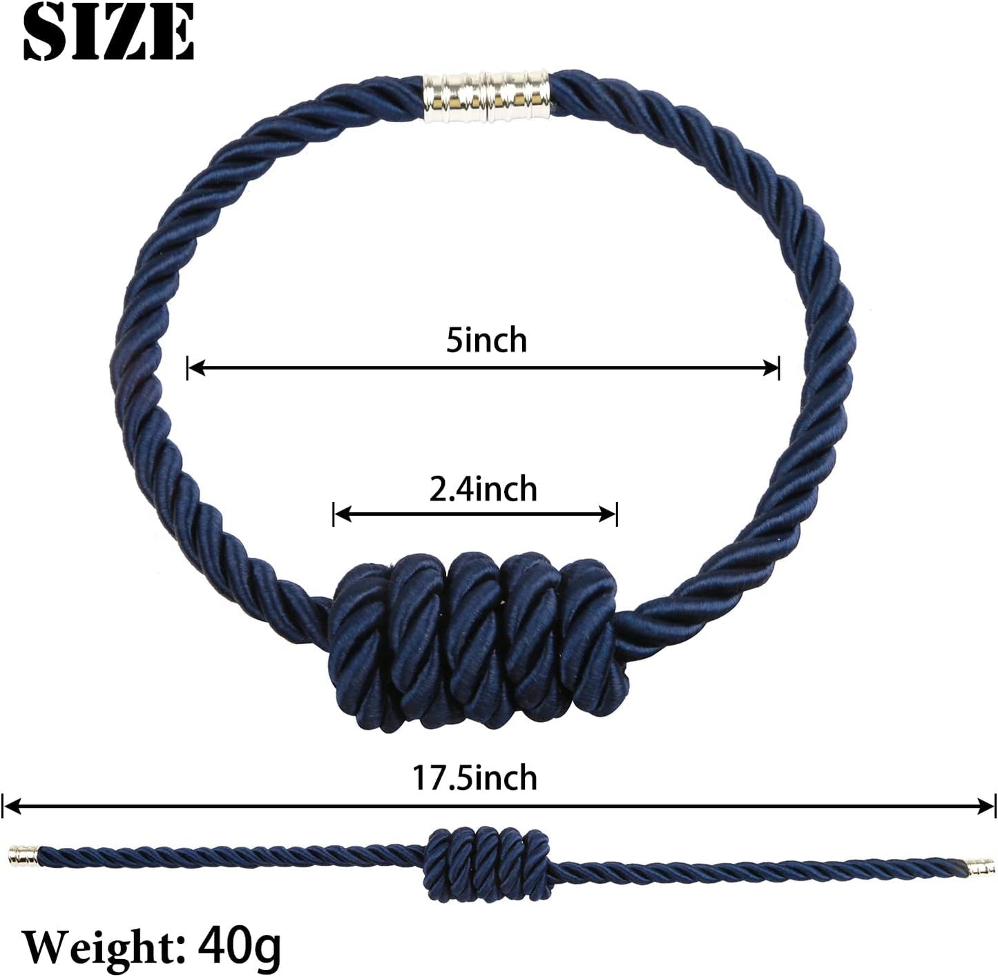 BEL AVENIR Magnetic Curtain Tiebacks, Decorative Drapery Holdbacks Modern Woven Tie-Backs with Exquisite Knot (Navy, 4 Pack)
