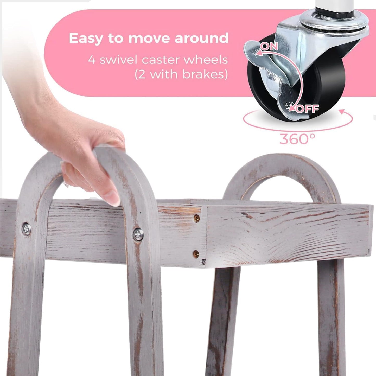 3-Tier Rolling Utility Cart with Lockable Wheels Storage Slim Storage Heavy Duty Cart Mobile Shelving Unit Craft Narrow Organizer for Bathroom Laundry Kitchen (Vintage Grey)