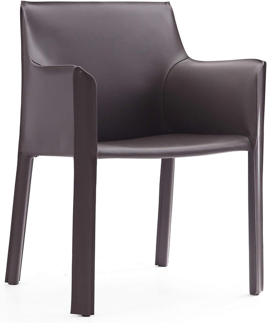 Manhattan Comfort Vogue Modern Faux Leather Dining Chairs, Metal Frame, Comfortable Padded Seat, Fully Assembled Armchair Accent Furniture, Set of 1, Grey