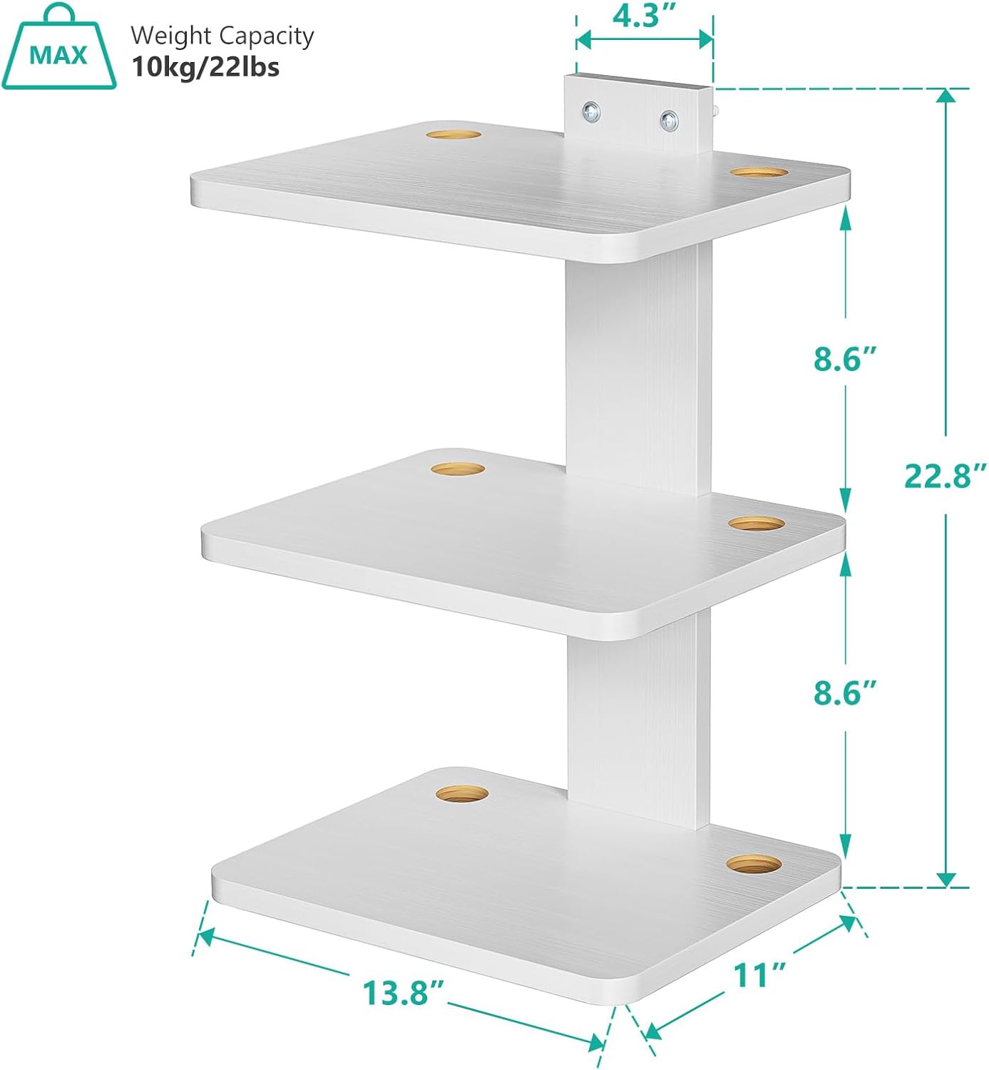 WALI Floating TV Shelf, Holds Up to 22lbs, Wooden Wall Mounted Shelves for DVD Players, Cable Boxes, Routers, Game Consoles, Living Room Decor Accessories (CS303NW), 3 Shelf, White