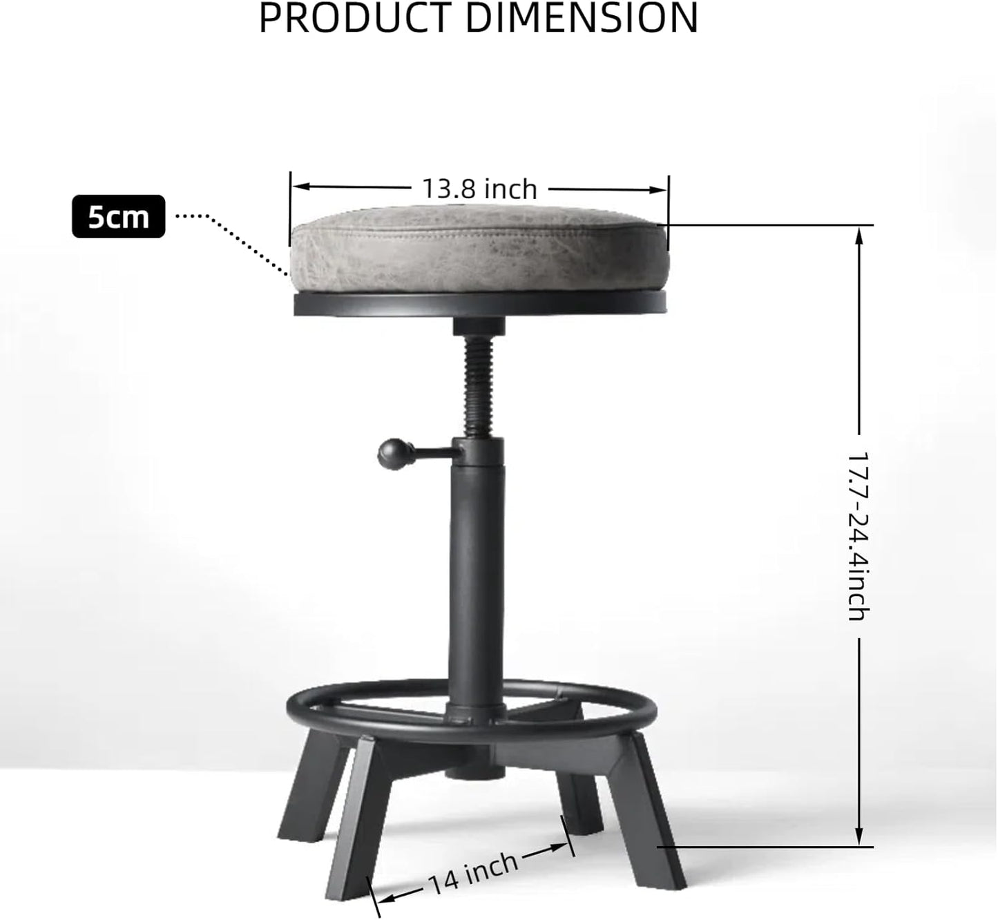 Vintage Bar Stools | Kitchen Island Counter Stool | Swivel Pu Seat | Extra Sitting | Standard Counter Height Adjustable 17-24inch (Set of 2)