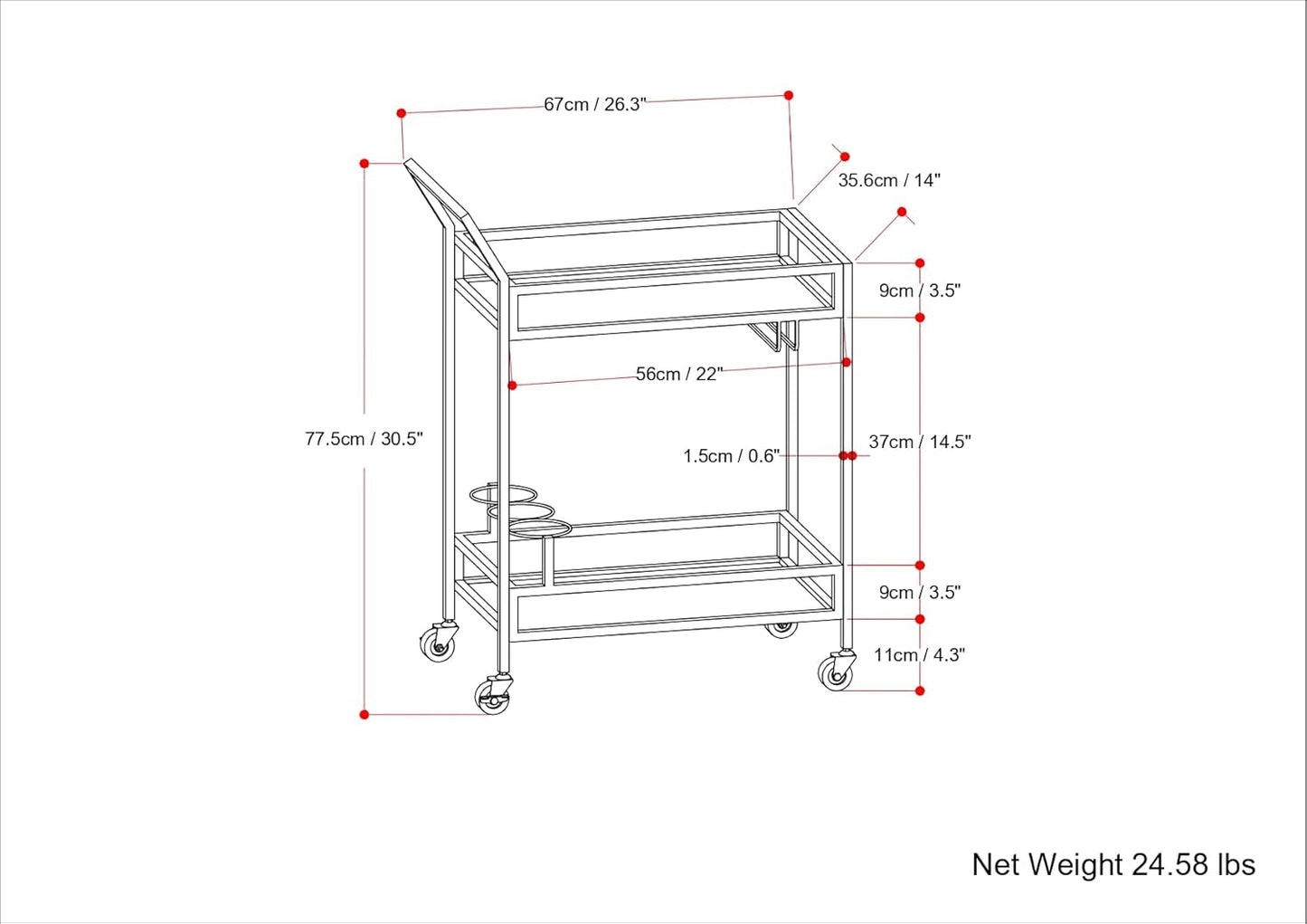 SIMPLIHOME Watts Modern 26 inch Wide Bar Cart in Chrome for the Living room, dining room and kitchen