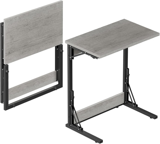 Tatub Folding TV Tray Table Set of 2, 24" Wide C-Shaped End Table for Couches, Small Sofa-Side Laptop Desk with Metal Frame for Living Room, Bedroom, Ivory White