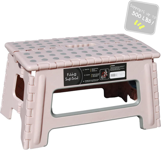 Folding Step Stool - 9" Height - Holds up 300 Lbs Lightweight Foldable Stepping Stool is Sturdy Enough to Support Adults & Safe Enough for Kids. Skid Resistant and Open with one flip