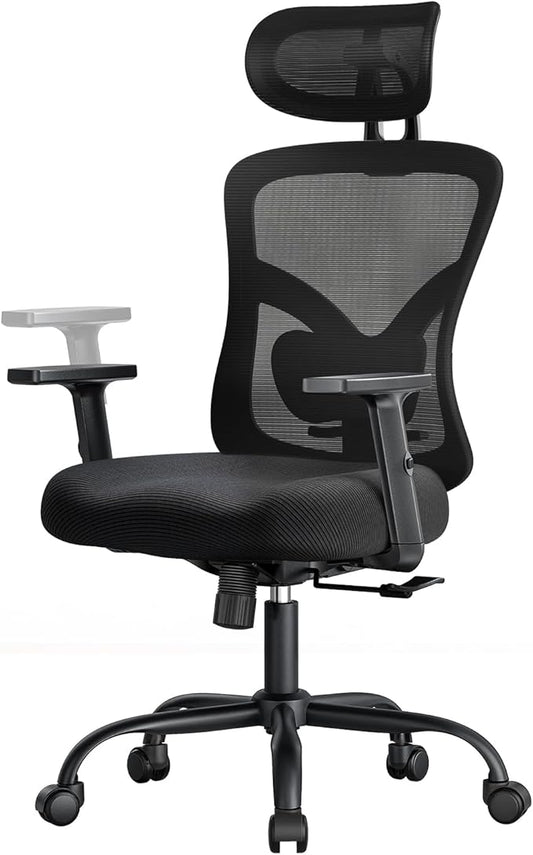 Marsail Ergonomic Office Chair Ergonomic Gaming Chair with Lumbar Support, 2D Headrest, Adjustable Armrests, Contoured Seat Cushion, Computer Desk Chair with Wheels for Home and Office (Dark)