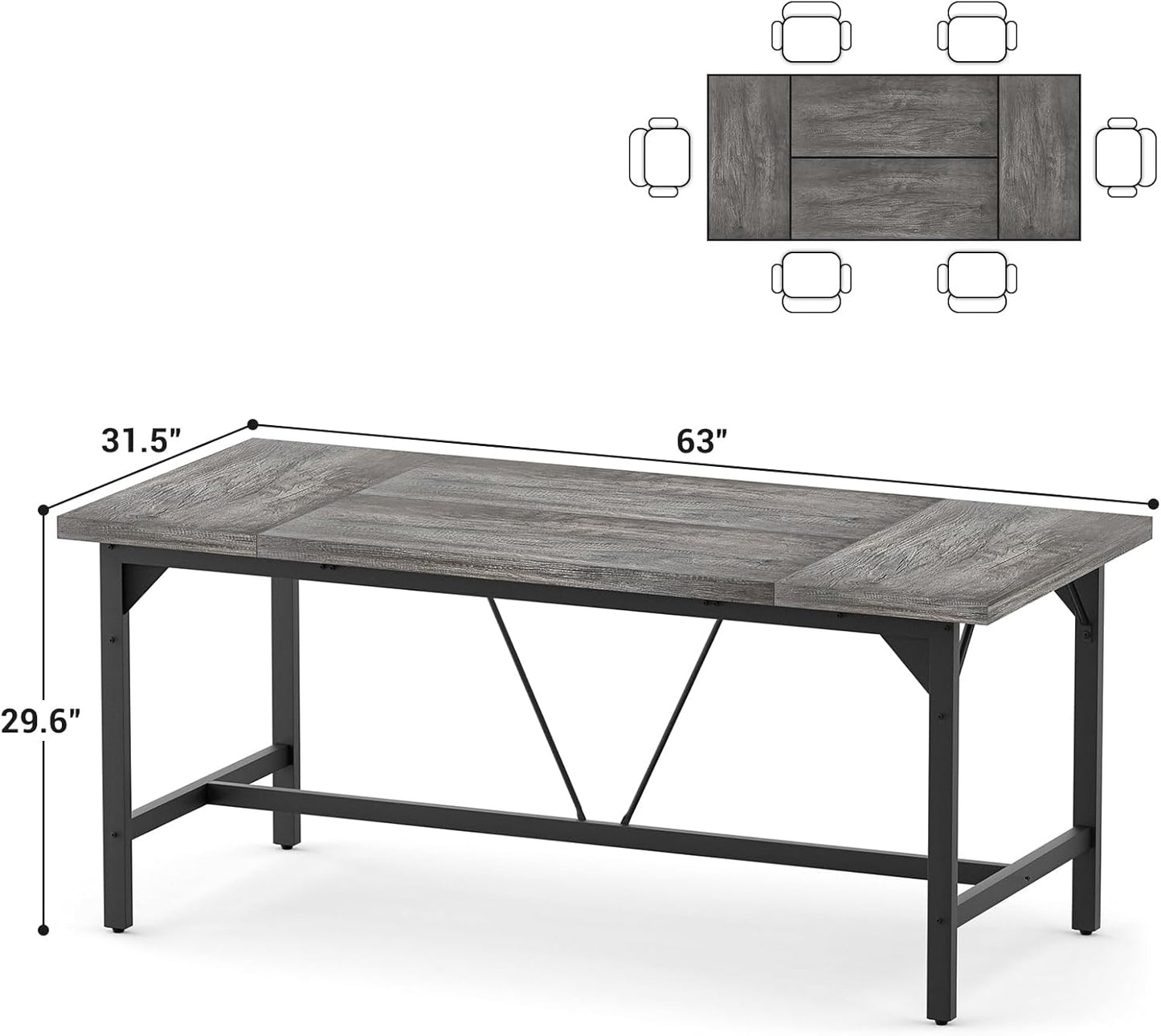 Unikito Large Computer Desk, 63x31.5 Inch Large Office Desks, Premium Sturdy 2 Person Desk, 1.4” Thick Study Writing Table, Modern Laptop Computer Table for Home Office Workstation, Black Oak