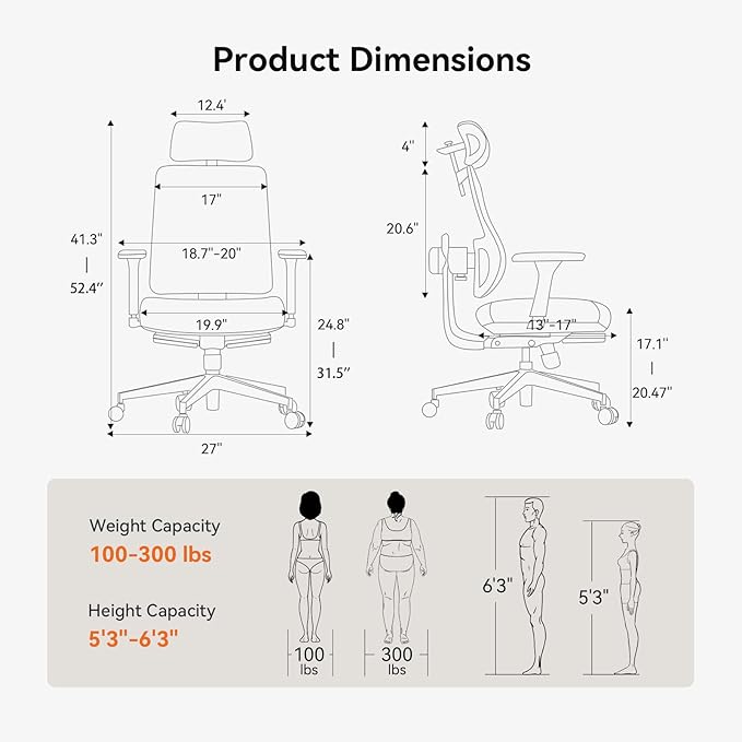 Newtral Ergonomic Office Chair-Home Office Desk Chair with Footrest, Auto-Following Backrest & Headrest, 4D Armrests, 96°-136° Recline