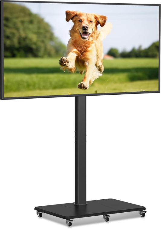 Tall Floor TV Stand for 32-75" TV Portable Rolling TV Cart with Wheels Height Adjustable with Wood Base, Holds up to 88 lbs, Max VESA 600x400mm TS005HB