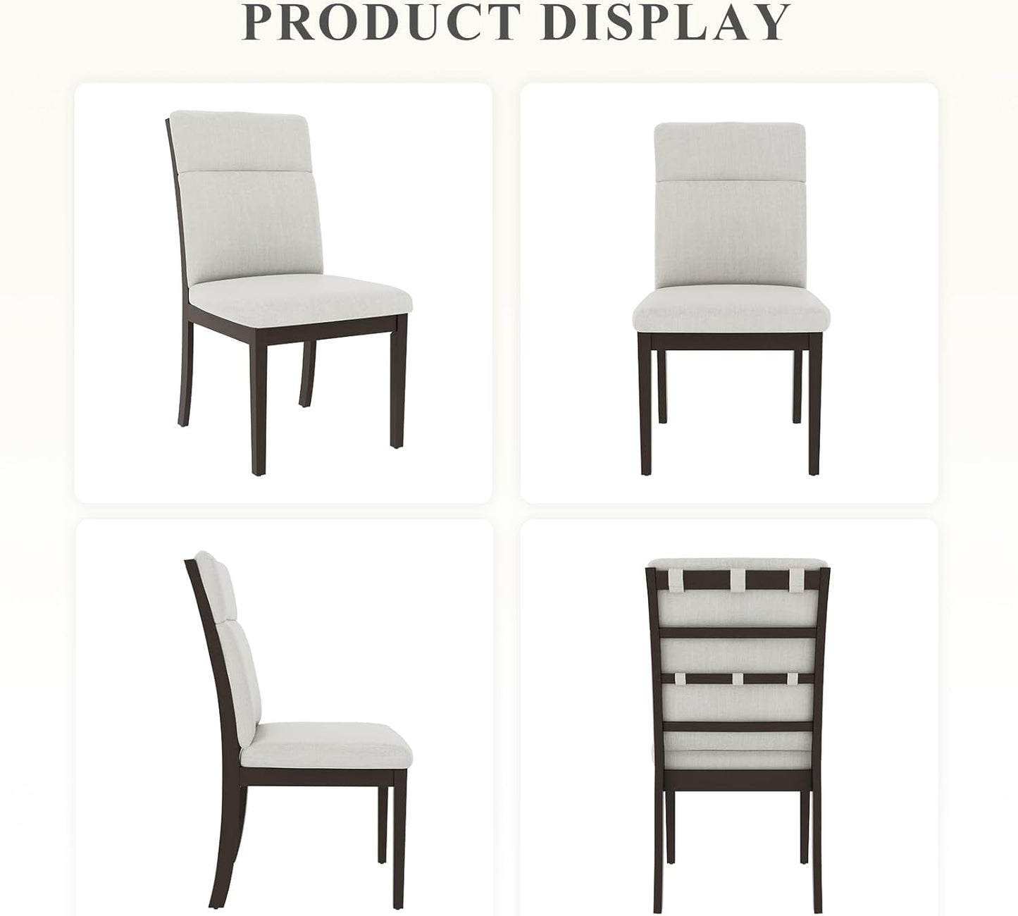 COLAMY Wooden Dining Chairs Set of 6, Modern Fabric Upholstered Kitchen Side Chairs, Farmhouse Ladder High Back Dining Room Chair with Foot Pegs - White