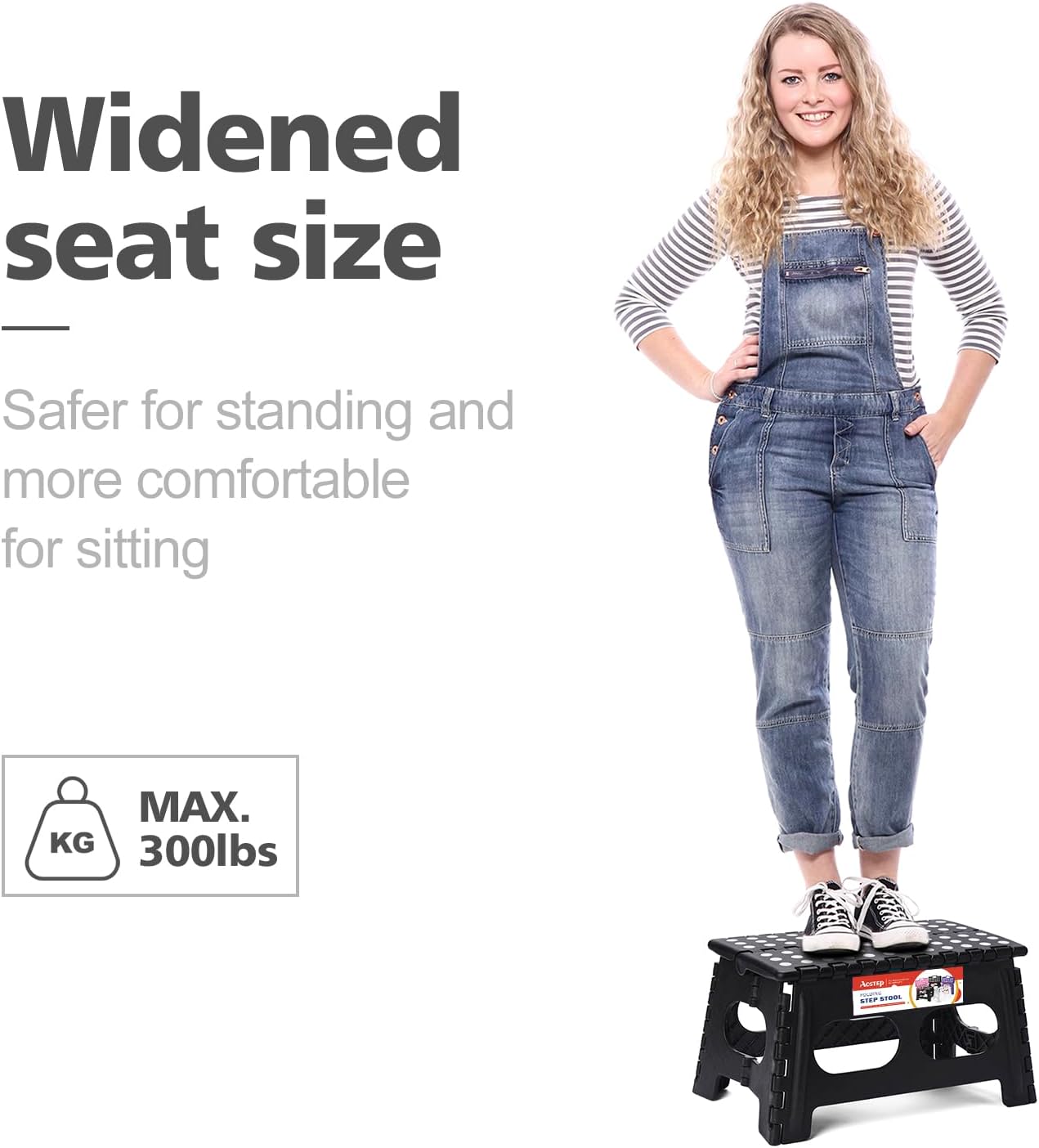 ACSTEP Foldable Step Stool for Kids and Adults,15-Inch Extra Wide 9-Inch Height Step Stool(2 Pack) More Safe and Comfortable Holds Up to 300 lbs Folding Step Stool for Bathroom, Garden, Kitchen（Black）