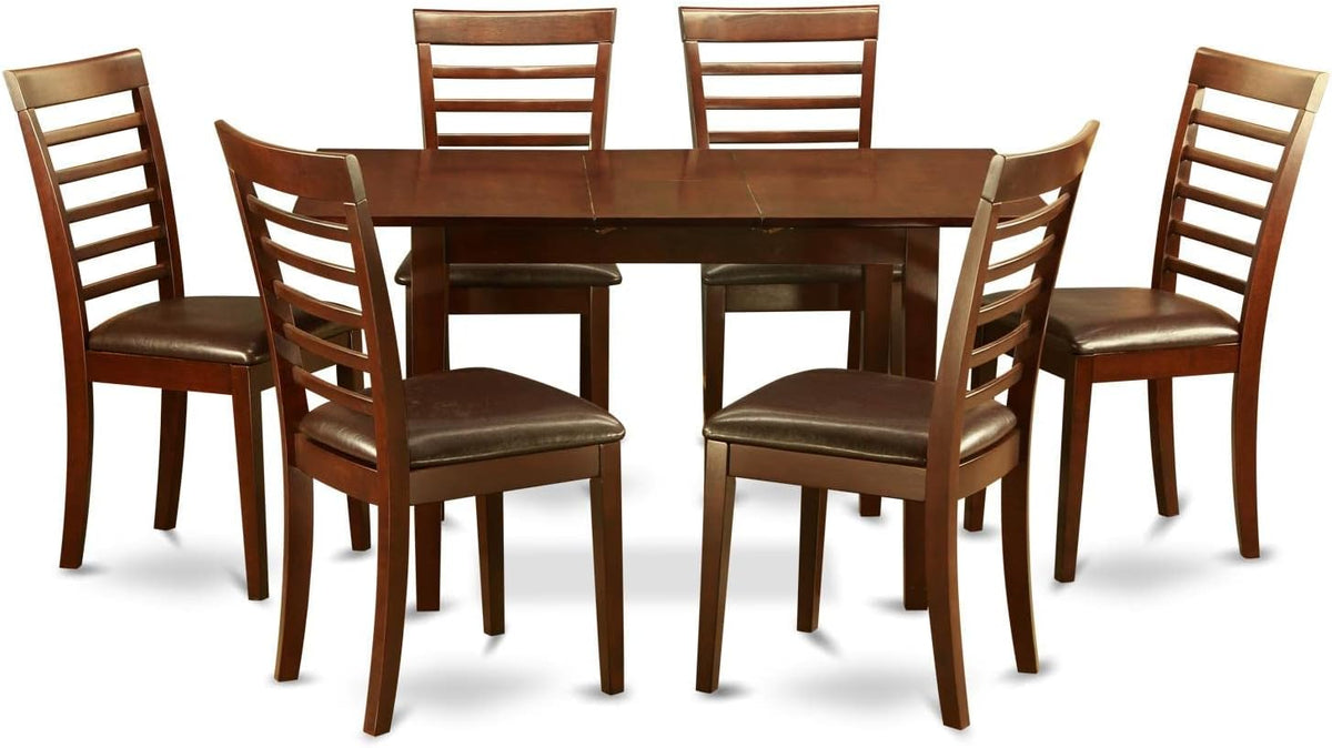 East West Furniture NOML7-MAH-LC 7 Piece Dining Table Set Consist of a Rectangle Dinner Table with Butterfly Leaf and 6 Faux Leather Dining Room Chairs, 32x54 Inch, Mahogany