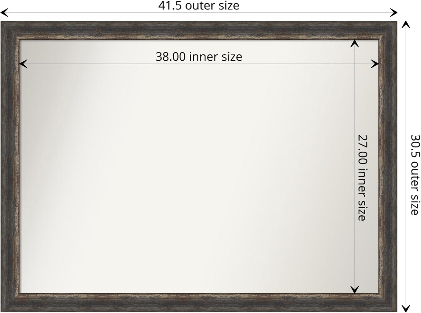Amanti Art Brown Bathroom Mirror for Over Sink, 32x43 Bark Rustic Char Rectangle Vanity Mirror, X-Large Country Rustic Frame, Hangs Horizonally and Vertically, Bathroom Wall Decor, Non-Beveled Edge