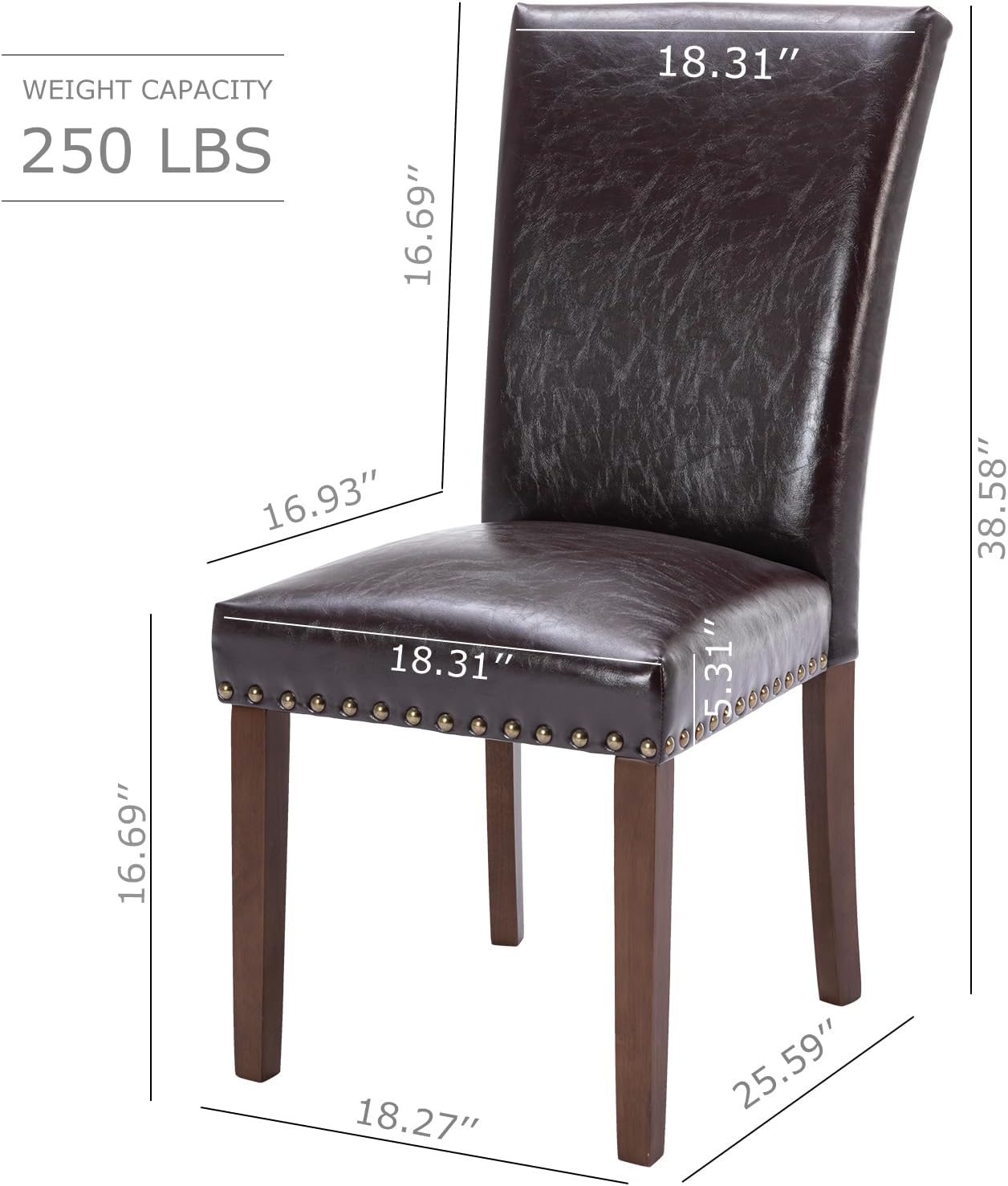 COLAMY Upholstered Parsons Dining Chairs Set of 6, PU Leather Dining Room Kitchen Side Chair with Nailhead Trim and Wood Legs - Dark Brown