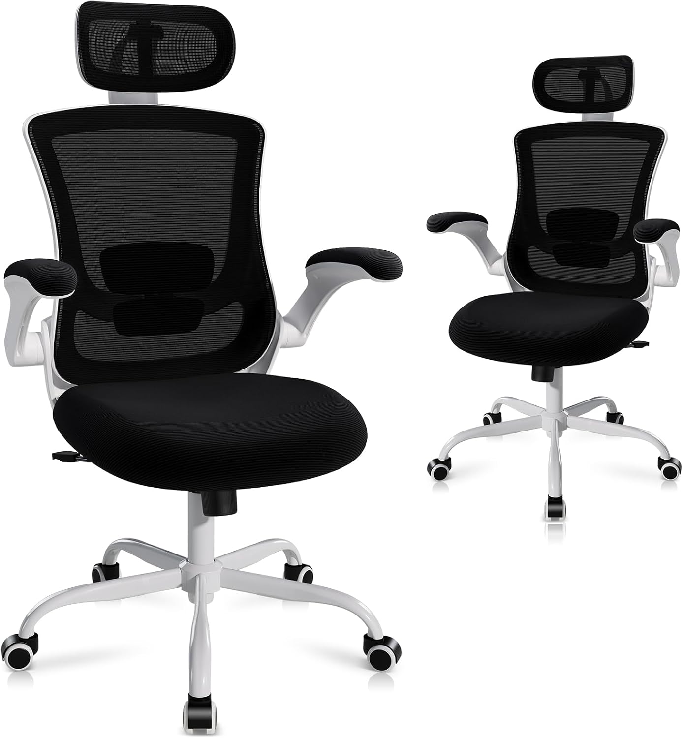 High Back Office Chair with Adjustable Lumbar Support & Headrest, Ergonomic Mesh Desk Chair with Flip-Up Armrests, Breathable & Comfortable Computer Chair for Home, Office & Study, Black