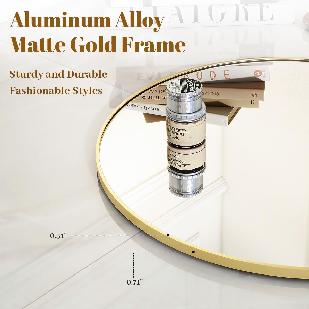 Gold Round Bathroom Mirror, 20 inch Circle Wall Mounted Hanging Mirror with Simple Modern Circular Metal Frame for Hallway, Entryway, Living Room, Gold Frame