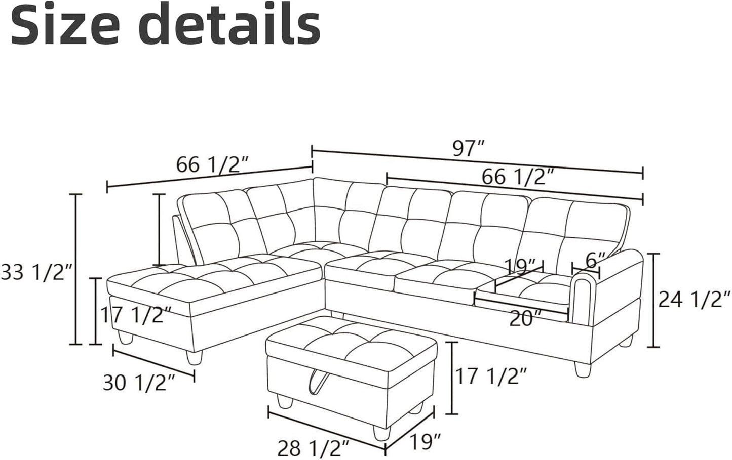 L Shaped Sectional Couches, Leather Couch Modular Sectional Sofa with Ottoman Storage, Modern L Shaped Couch with Chaise for Living Room Bedroom Apartment Furniture, Orange