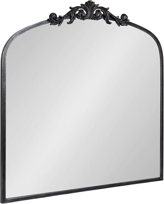 Kate and Laurel Arendahl Ornate Traditional Square Arched Mirror; 28 x 30; Antique Black; Decorative Baroque Style Arch Vintage Mirror with Wide Frame and Ornamental Crown