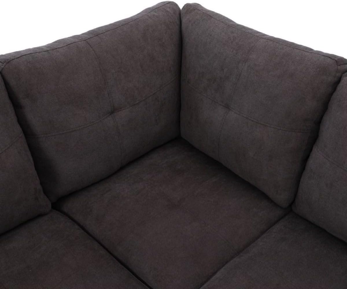 Dark Brown L-Shaped 3-Piece Flannel Sofa with Storage Ottoman Set, Sectional Couch Sofa Set for Living Room, Office, Small Space