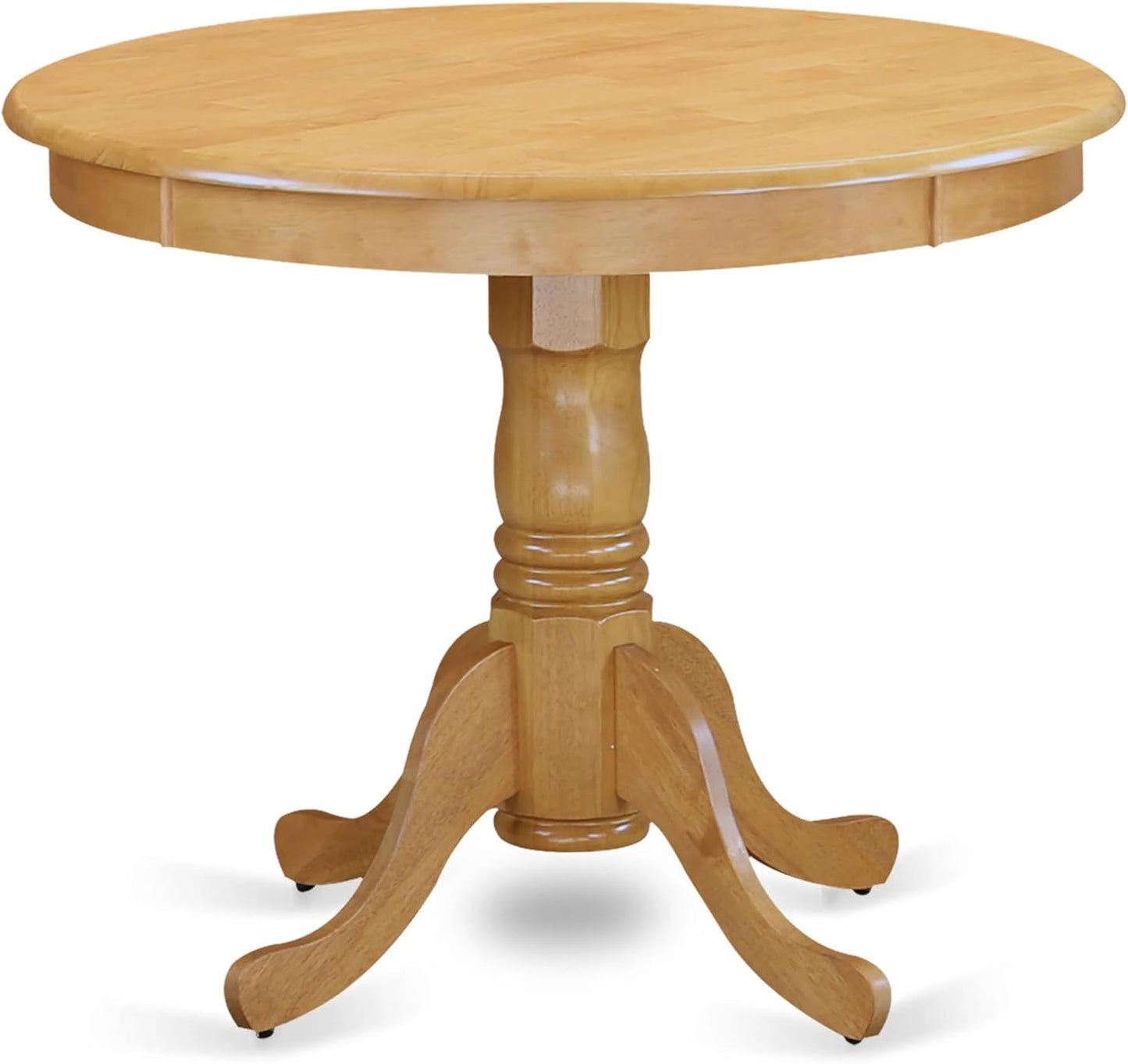 East West Furniture ANAV3-OAK-C 3 Piece Dining Room Table Set Contains a Round Wooden Table with Pedestal and 2 Linen Fabric Kitchen Dining Chairs, 36x36 Inch, Oak