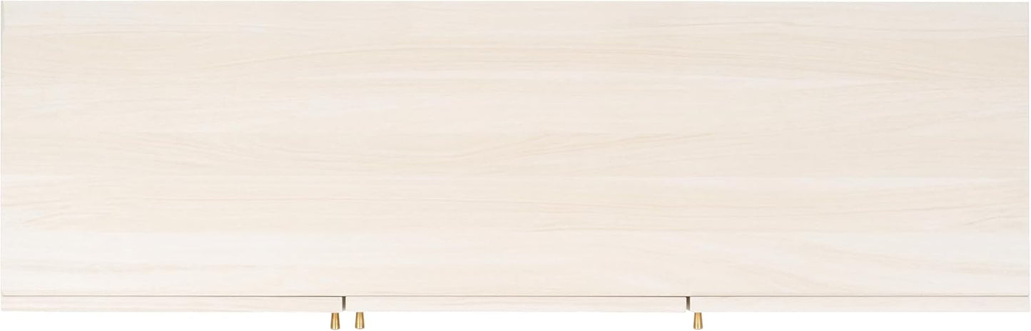 SAFAVIEH Aino TV Stand for up to 60" Flatscreen – Bleached White with Natural Rattan Mesh, 3 Doors with Interior Storage, Sideboard Cabinet, Entertainment Media Console (MED9618C)
