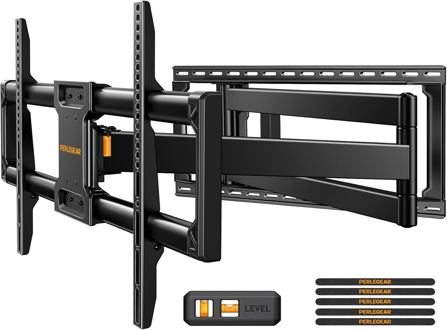 Perlegear Long Arm Full Motion TV Wall Mount for 42–90 Inch TVs up to 150 lbs, 40″ Long Extension, Pre-Assembled Corner TV Mount with Full Swivel, Tilt, Fits 8″/12″/16″/24″ Studs, Max VESA 800x400mm
