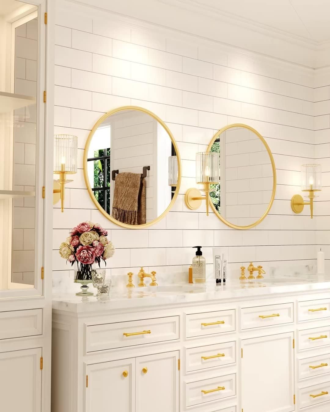 Growsun 30'' Gold Round Mirror, Circle Wall Mirror for Bathroom Vanity, Entryway Living Room with Metal Frame for Home Decor