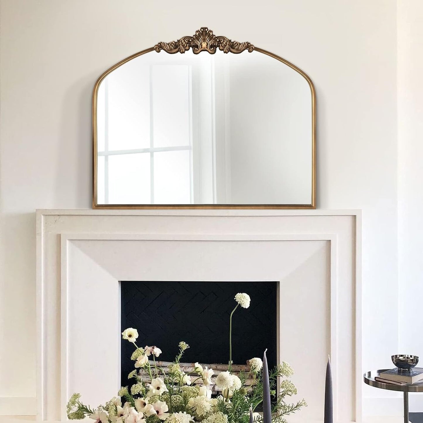 WAMIRRO Arched Mirror,Gold Traditional Vintage Ornate Baroque Mirror,Antique Brass Mirrors for Entryway/Fireplace/Living Room/Hallway/Bathroom.36 X30 Gold