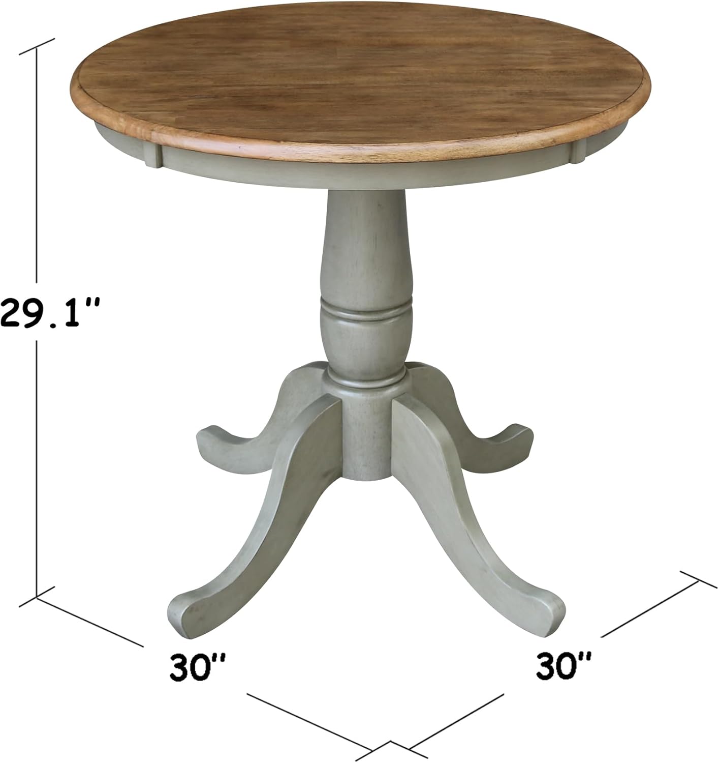 IC International Concepts 30" Round Top Pedestal Dining Table, 28.9" High, Distressed Hickory/Stone