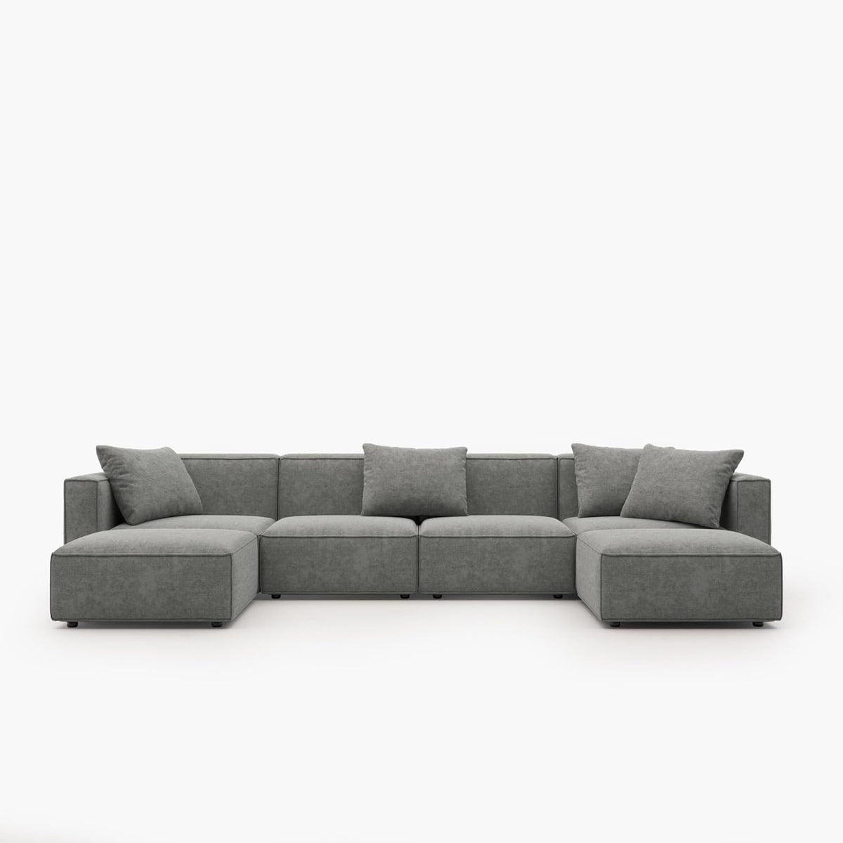 Acanva Luxury Modular Sectional Couch with Moveable Ottoman and Chaise, Modern Minimalist Style Sofa for Living Room, Apartments, U-Shape, Chenille Grey