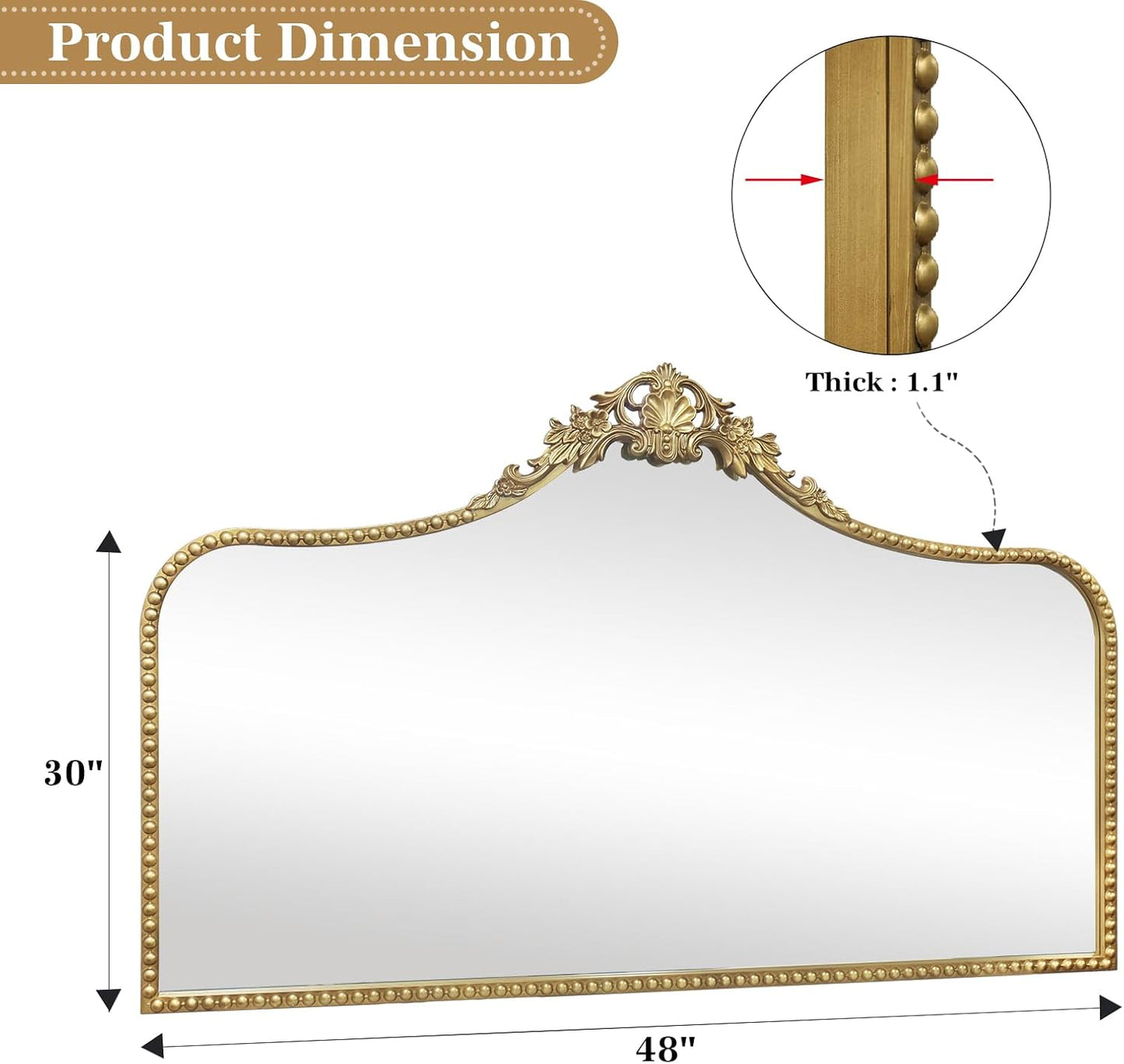 G-LEAF Vintage Baroque Mirror 48"X30", Victorian Antique Mirror with Gold Ornate Metal Frame for Fireplace Entryway Living Room Hallway Bathroom
