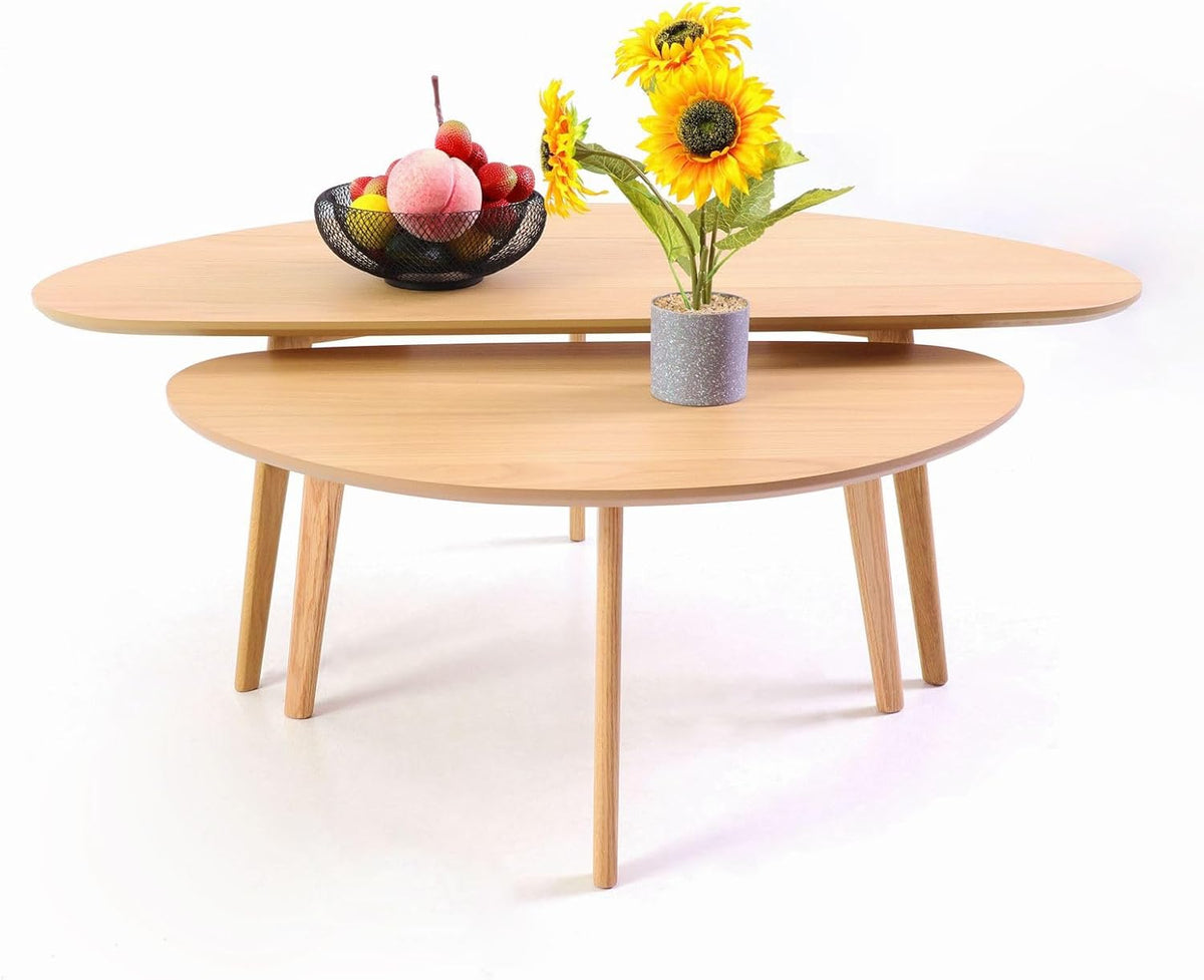 FIRMINANA Small Oval Coffee Table Mid Century Modern for Living Room Center Minimalist Display Coffe Table,Nature Wood,18.9" D x 33.47" W 15.75" H