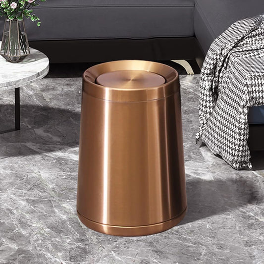 10 L/2.6Gallen,Swing Lid Gold Brass Trash Can,Brushed Nickel Garbage Can Bathroom with Flipping Lid,for Bathroom, Living Room,Bedroom,Hotel (Rose Gold)