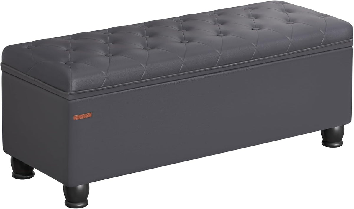 SONGMICS Storage Ottoman, Storage Bench, Tufted Entryway Bedroom Bench, 17.7 x 46.5 x 17.7 Inches, Hinges Easy Lid Operation, Wooden Legs, Synthetic Leather, Loads 330 lb, Dark Gray ULOM071G01