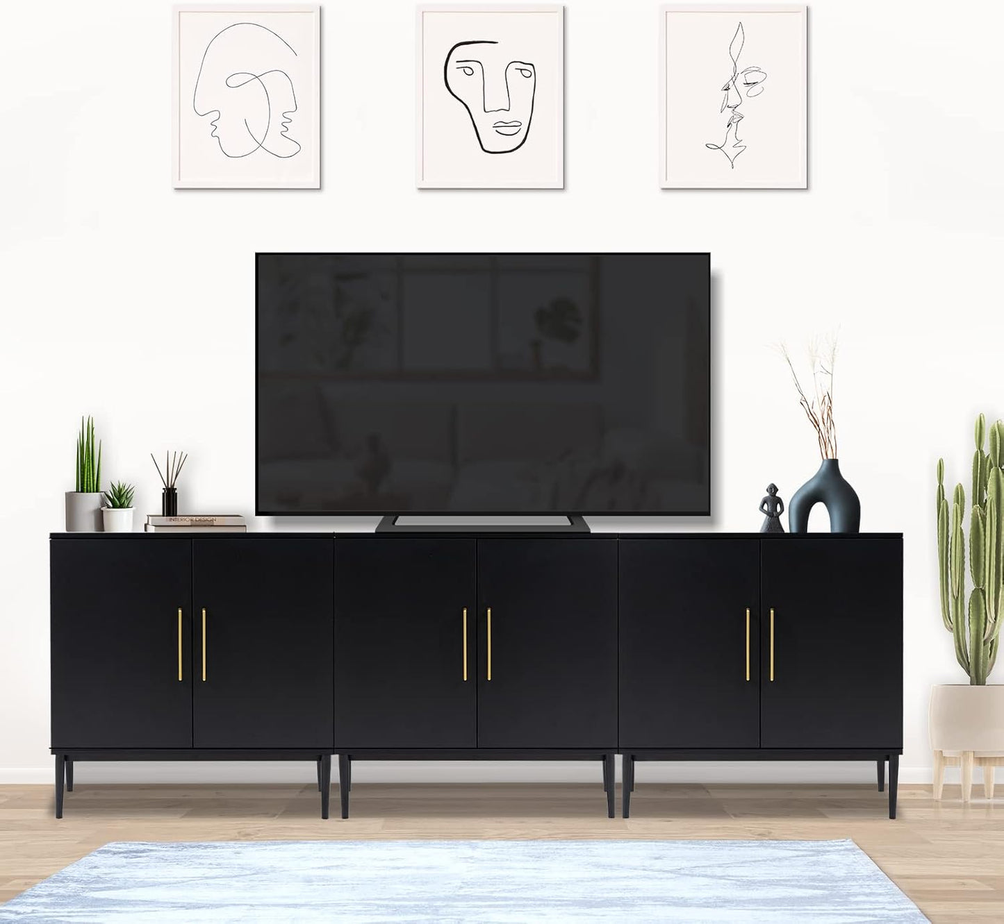 Modern Storage Cabinet, Free Standing Buffet Cabinet, Black Sideboard and Buffet Storage, Wood Accent Furniture for Living Room, Hallway, Entryway, Dining Room, Bedroom (1, Black)