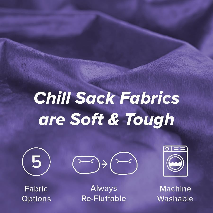 Chill Sack Bean Bag Chair - 5' Giant Memory Foam Lounge Chair with Soft Microfiber Cover – Cozy Furniture for Living Room, Dorm, & Kids' Rooms – Comfortable 5 Ft, Microsuede Lounge Sofa, Purple