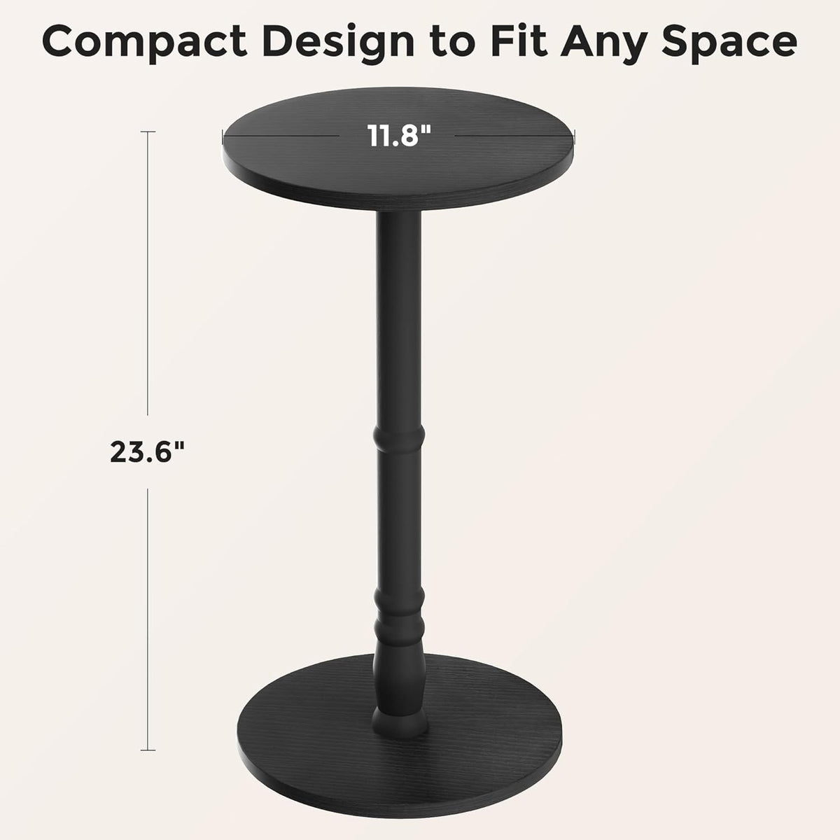 Round Side Tables Set of 2, Solid Wood Pillar with Wood Top & Base, Small Drink Accent Table for Living Room, Bedroom, Sofa & Office, Easy Assembly, Black