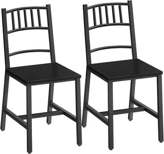 HOOBRO Kitchen Chairs Set of 2, Wooden Dining Room Chairs with Metal Frame, Dining Chairs with Back, Easy to Assemble, Farmhouse Dining Chairs for Kitchen, Living Room, Black BB39CD01