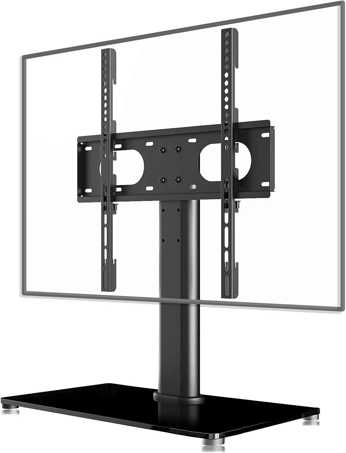Suptek Universal Table Top TV Stand, Pedestal TV Stand for 17-55 inch Screens, Height Adjustable TV Base Stand with Tempered Glass Base and Wire Management, Holds up to 40kg, VESA 75/400mm, TS001-02