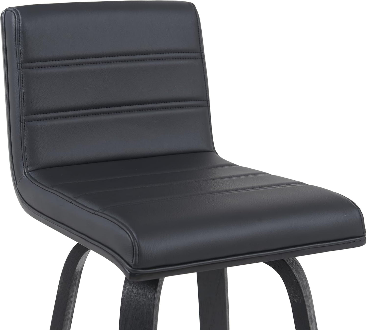 Vienna Modern Swivel Bar Height Stool with Black Faux Leather Seat and Black Brushed Wood Frame Set of 3