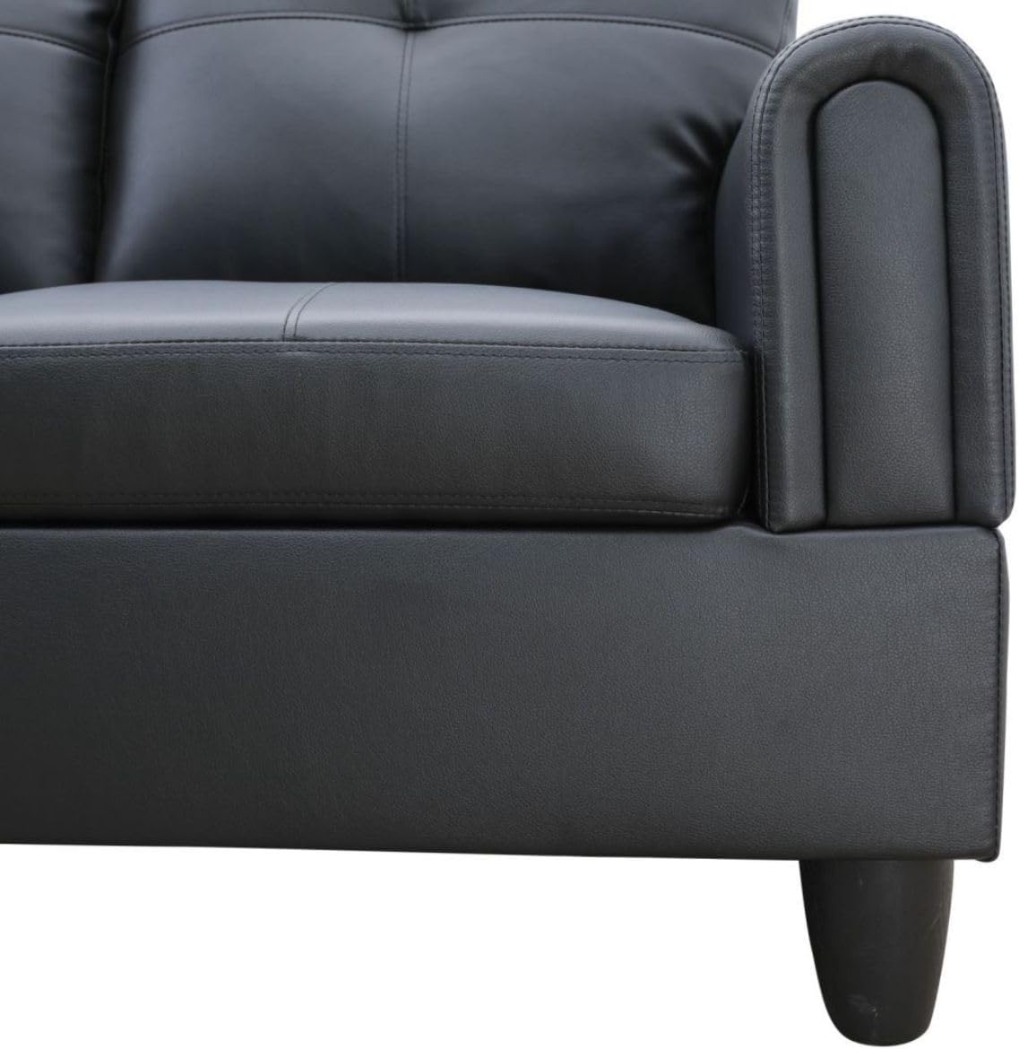 Black White L-Shaped 3-Piece Faux Leather Sofa with Storage Ottoman Set, Sectional Couch Sofa Set for Living Room, Office, Small Space